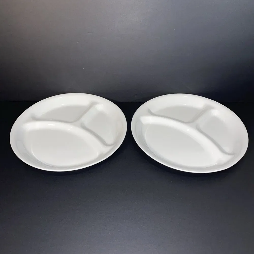 Corelle White Divided Dinner Plates Set of 2 Corning USA Microwave Safe 10 1/4